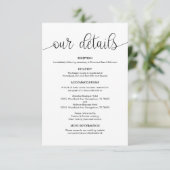 Modern Zwart Hand Geletterd ontwerp, Wedding Detai Informatiekaartje (Staand voorkant)