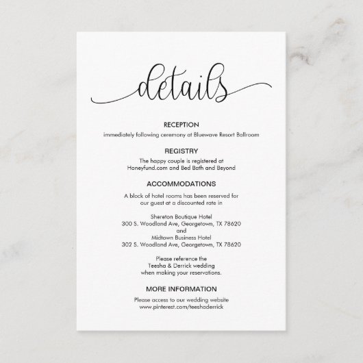 Modern zwart-handgedrukt ontwerp, huwelijksgegeven informatiekaartje (Voorkant)