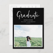 Modern zwart | handgeschreven afstuderen script |  aankondigingskaart (Voorkant / Achterkant)