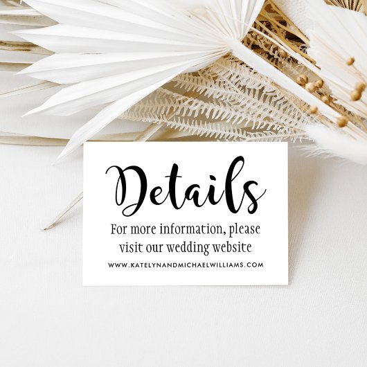 Modern Zwart Handgeschreven Script Bruiloft Detail Informatiekaartje