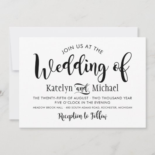 Modern Zwart Handgeschreven Script Bruiloft Kaart (Voorkant)