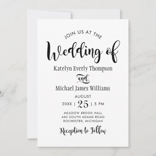 Modern Zwart Handgeschreven Script Bruiloft Kaart (Voorkant)