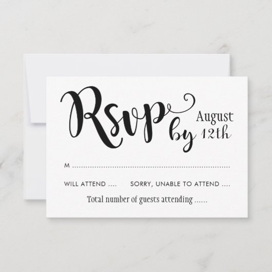 Modern Zwart Handgeschreven Script Bruiloft RSVP Kaartje (Voorkant)
