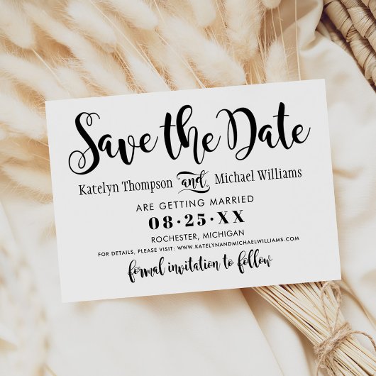 Modern Zwart Handgeschreven Script Bruiloft Save The Date