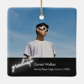 Modern zwart handschrift Neon foto Afstuderen Keramisch Ornament (Achterkant)