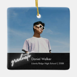 Modern zwart handschrift Neon foto Afstuderen Keramisch Ornament