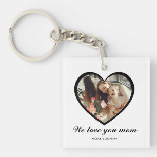 Modern zwart hart een foto hou je mam sleutelhanger