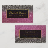 Modern Zwart Helder Roze Glitter Schoonheid Make-u Visitekaartje (Voorkant / Achterkant)