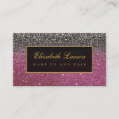 Modern Zwart Helder Roze Glitter Schoonheid Make-u Visitekaartje (Voorkant)
