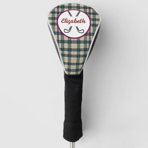Modern Zwart Horloge Tartan Plaid Classic Blauw Golfheadcover