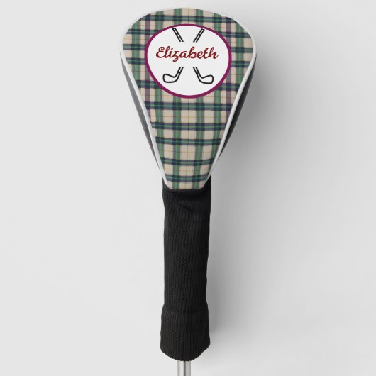 Modern Zwart Horloge Tartan Plaid Classic Blauw Golfheadcover (Voorkant)