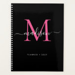 Modern Zwart Hot Pink Girly Monogram Script 2021 Planner<br><div class="desc">Modern Zwart Hot Pink Girly Elegant Monogram Script Naam 2021 Planner</div>