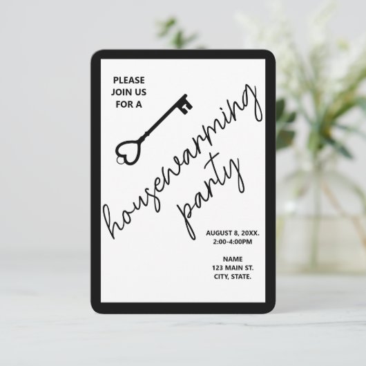 Modern Zwart Housewarming Open Huis Uitnodiging (Staand voorkant)