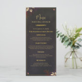 Modern Zwart Houtskool & Gouden Trouwdiner Menu (Staand voorkant)
