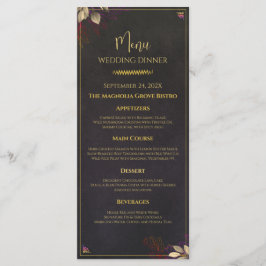 Modern Zwart Houtskool & Gouden Trouwdiner Menu