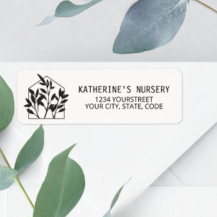 Modern zwart huis Plant kwekerij retouradres Etiket
