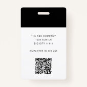 Modern Zwart ID Kaart Minimale Logo Foto QR Code Badge (Achterkant)