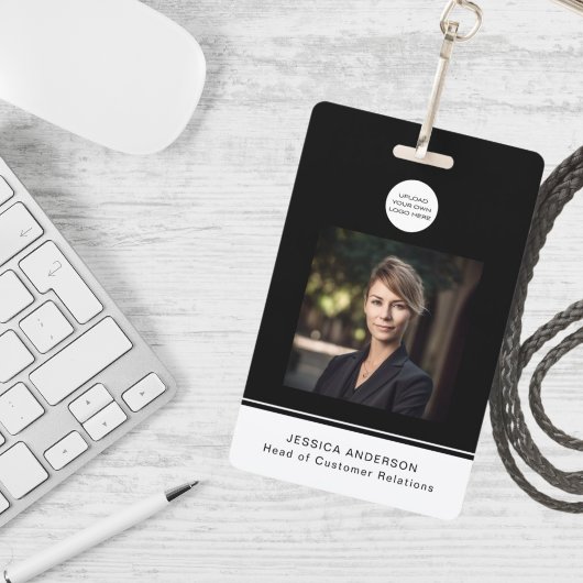 Modern Zwart ID Kaart Minimale Logo Foto QR Code Badge