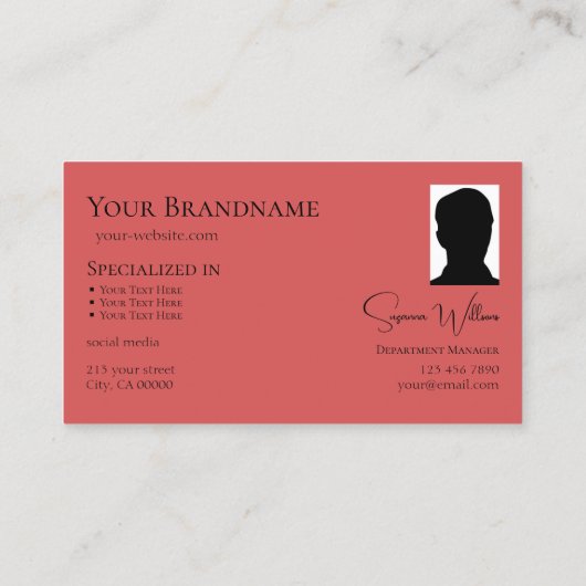 Modern Zwart Indisch Rood met Monogram en Foto Visitekaartje (Achterkant)