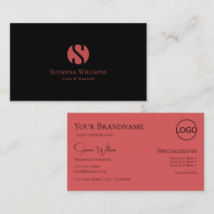 Modern Zwart Indisch Rood met Monogram en Logo Visitekaartje