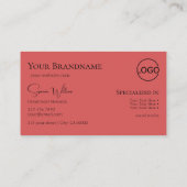 Modern Zwart Indisch Rood met Monogram en Logo Visitekaartje (Achterkant)