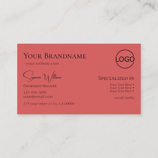 Modern Zwart Indisch Rood met Monogram en Logo Visitekaartje (Achterkant)