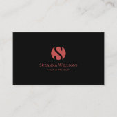 Modern Zwart Indisch Rood met Monogram en Logo Visitekaartje (Voorkant)