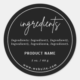 Modern Zwart Ingrediënten Productlabel Ronde Sticker