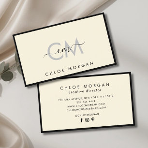 Modern zwart ivoor script signatuur monogram visitekaartje