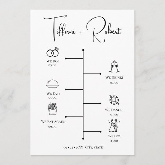 Modern zwart kalligrafie bruiloft ceremonie progra programmakaart (Voorkant)