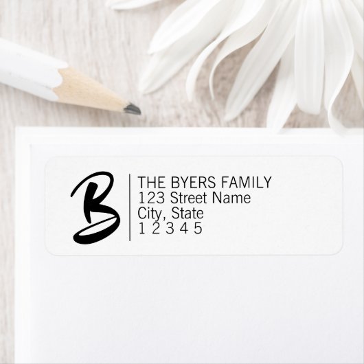 Modern zwart kalligrafie monogram adreslabel etiket (Insitu)