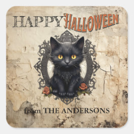 Modern  zwart kat oud papier Halloween Vierkante Sticker