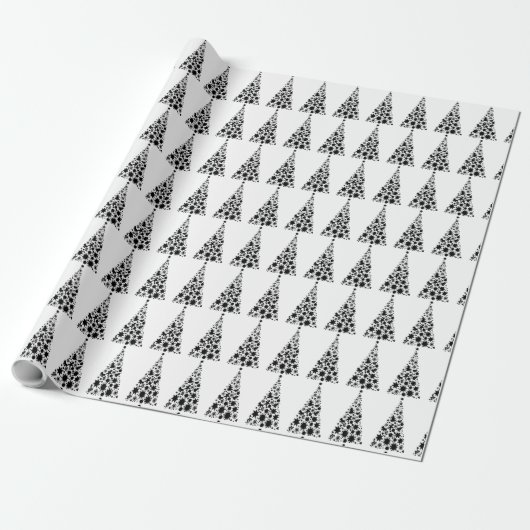Modern zwart kerstboompatroon cadeaupapier (Uitgerold)