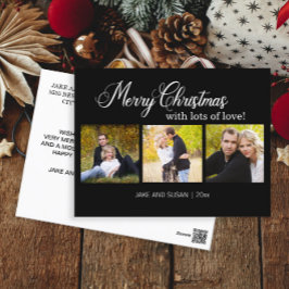 Modern Zwart Kerstmis Liefde Jaar 3 Foto Feestdagenkaart