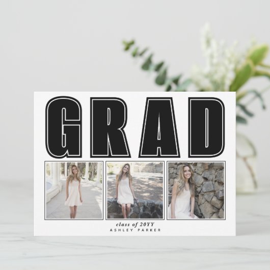 Modern zwart Klasse van 2025 AFSTUDEERDER afstuder Aankondiging (Staand voorkant)