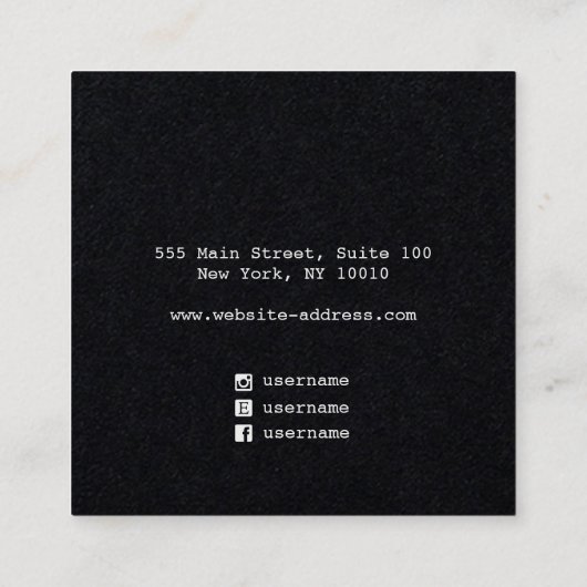 Modern zwart Kraft-Ketting beeldscherm Vierkante Visitekaartje (Achterkant)