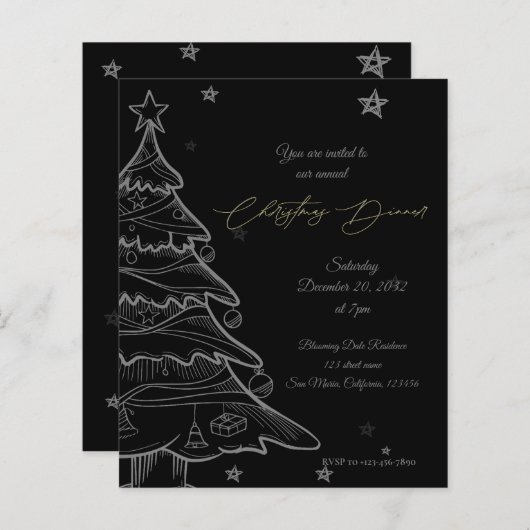 Modern zwart krijtbord kerstdiner uitnodigen (Voorkant / Achterkant)