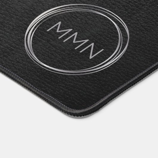 Modern zwart leder look monogram bureaumat (Hoek)