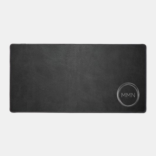 Modern zwart leder look monogram bureaumat (Voorkant)