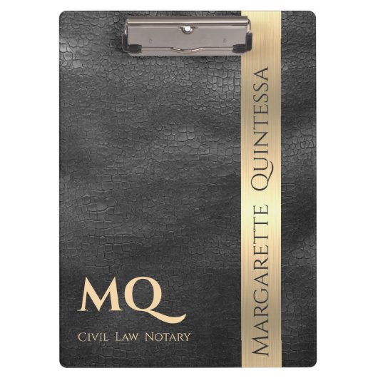 Modern zwart lederen goud monogram stijlvolle naam klembord (Voorkant)