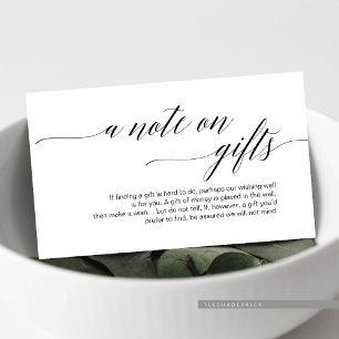 Modern zwart lettertype, Een notitie over geschenk Informatiekaartje