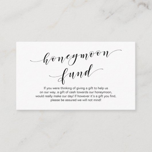 Modern zwart lettertype, Wedding Honeymoon Fund we Informatiekaartje (Voorkant)