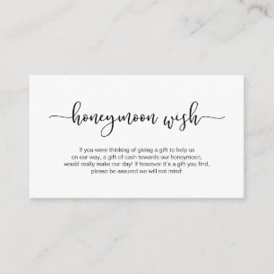 Modern zwart lettertype, Wedding Honeymoon Wish Informatiekaartje
