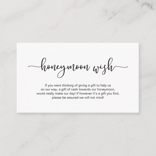 Modern zwart lettertype, Wedding Honeymoon Wish Informatiekaartje (Voorkant)