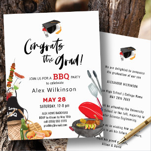 Modern Zwart Leuk Script Afstuderen BBQ Party Kaart