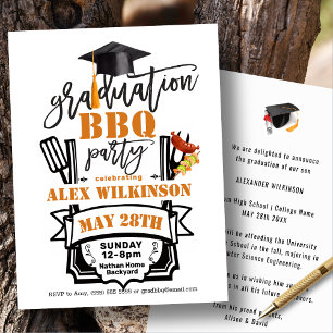 Modern Zwart Leuk Script Afstuderen BBQ Party Kaart