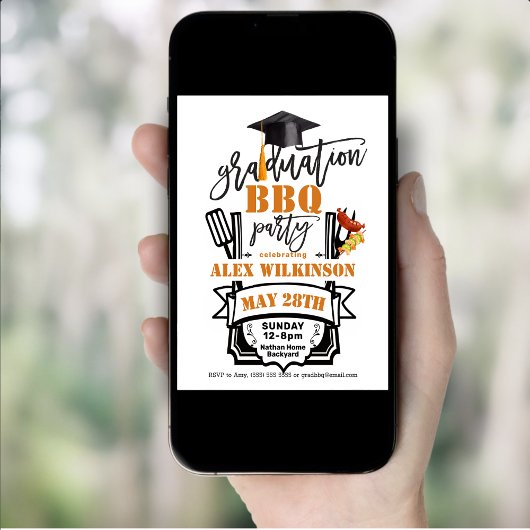 Modern Zwart Leuk Script Afstuderen BBQ Party Kaart