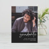 Modern Zwart Leuk Script Eenvoudig 4 Foto Afstuder Kaart (Staand voorkant)