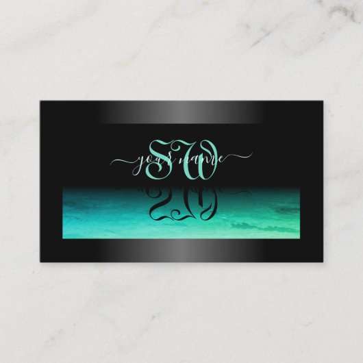 Modern Zwart Lichtgevend Blauwgroen Patterned en I Visitekaartje (Voorkant)