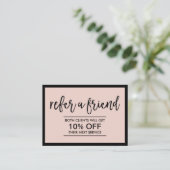 Modern Zwart Lijst Blush Roze Beauty Salon Aanbevelingskaartje (Staand voorkant)
